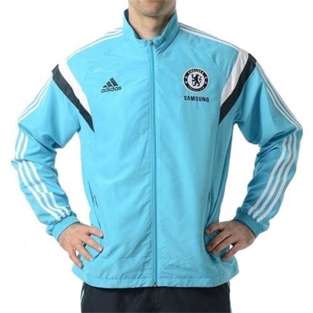 Adidas Vintage Rare Chelsea Anthem Hooded Nylon Glanz Jacket Blue White S